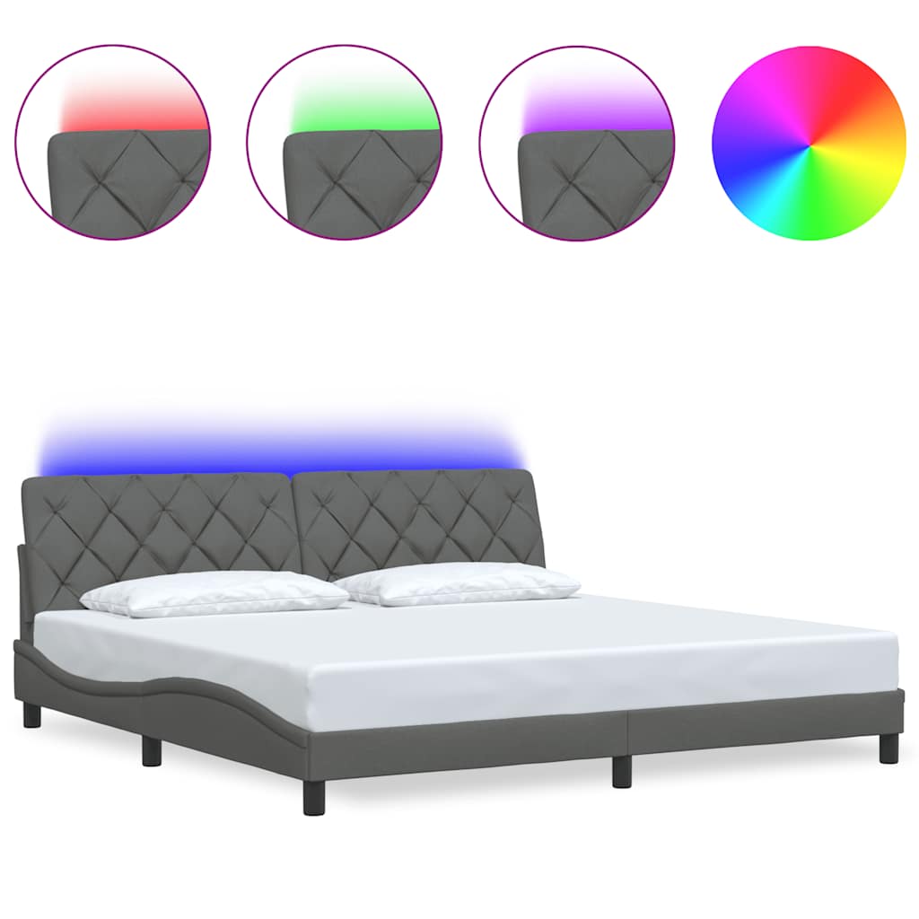 Cadre de lit avec LED sans matelas gris foncé 200x200 cm tissu - XIOS