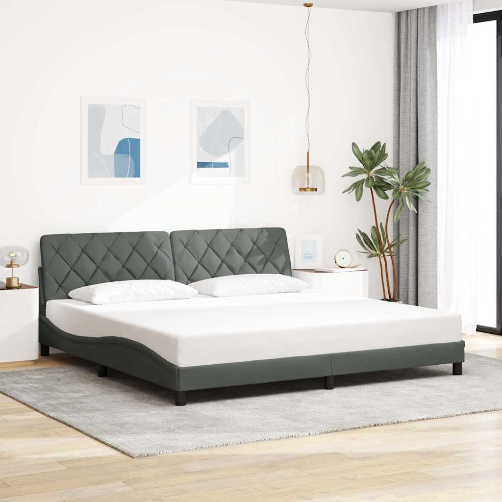 Cadre de lit avec LED sans matelas gris foncé 200x200 cm tissu - XIOS