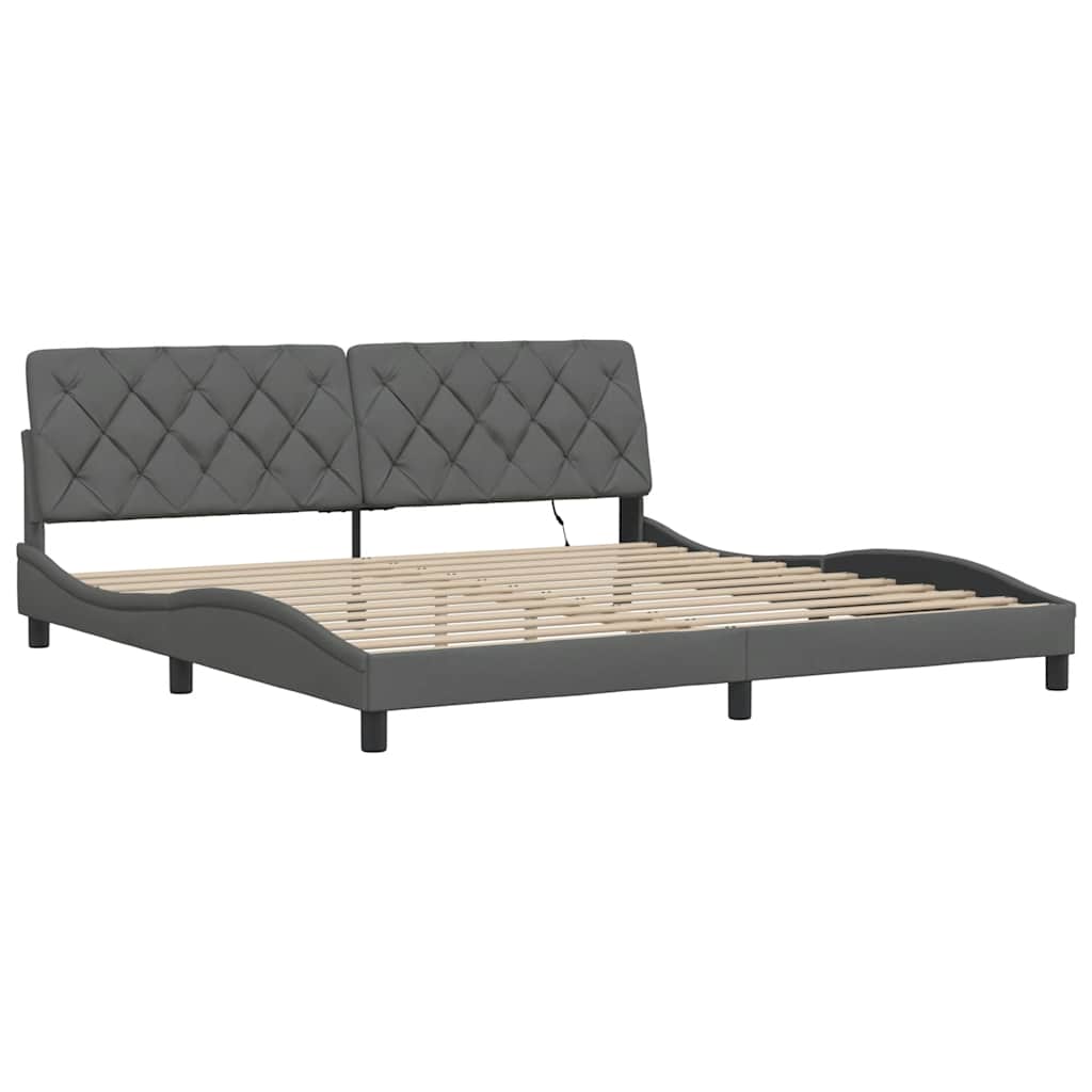 Cadre de lit avec LED sans matelas gris foncé 200x200 cm tissu - XIOS