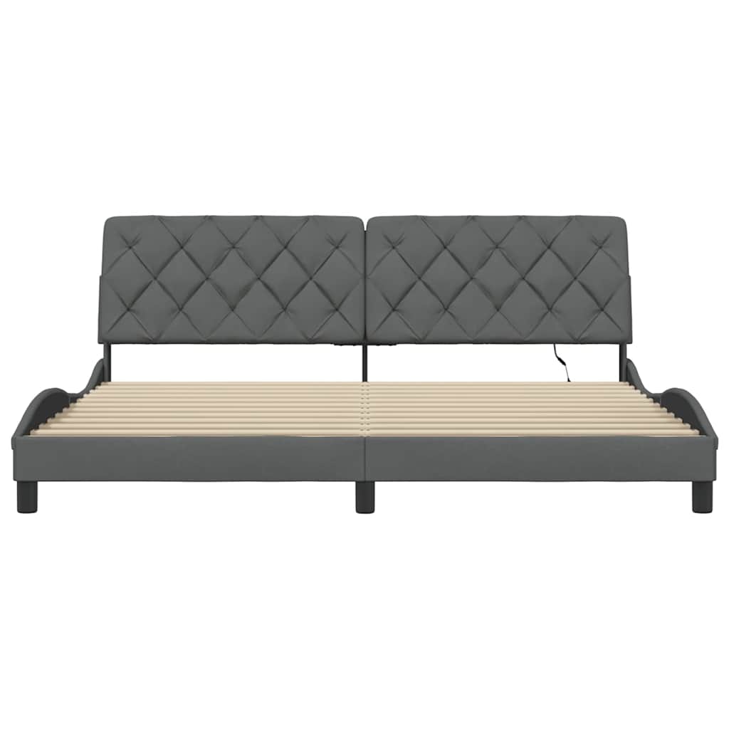 Cadre de lit avec LED sans matelas gris foncé 200x200 cm tissu - XIOS