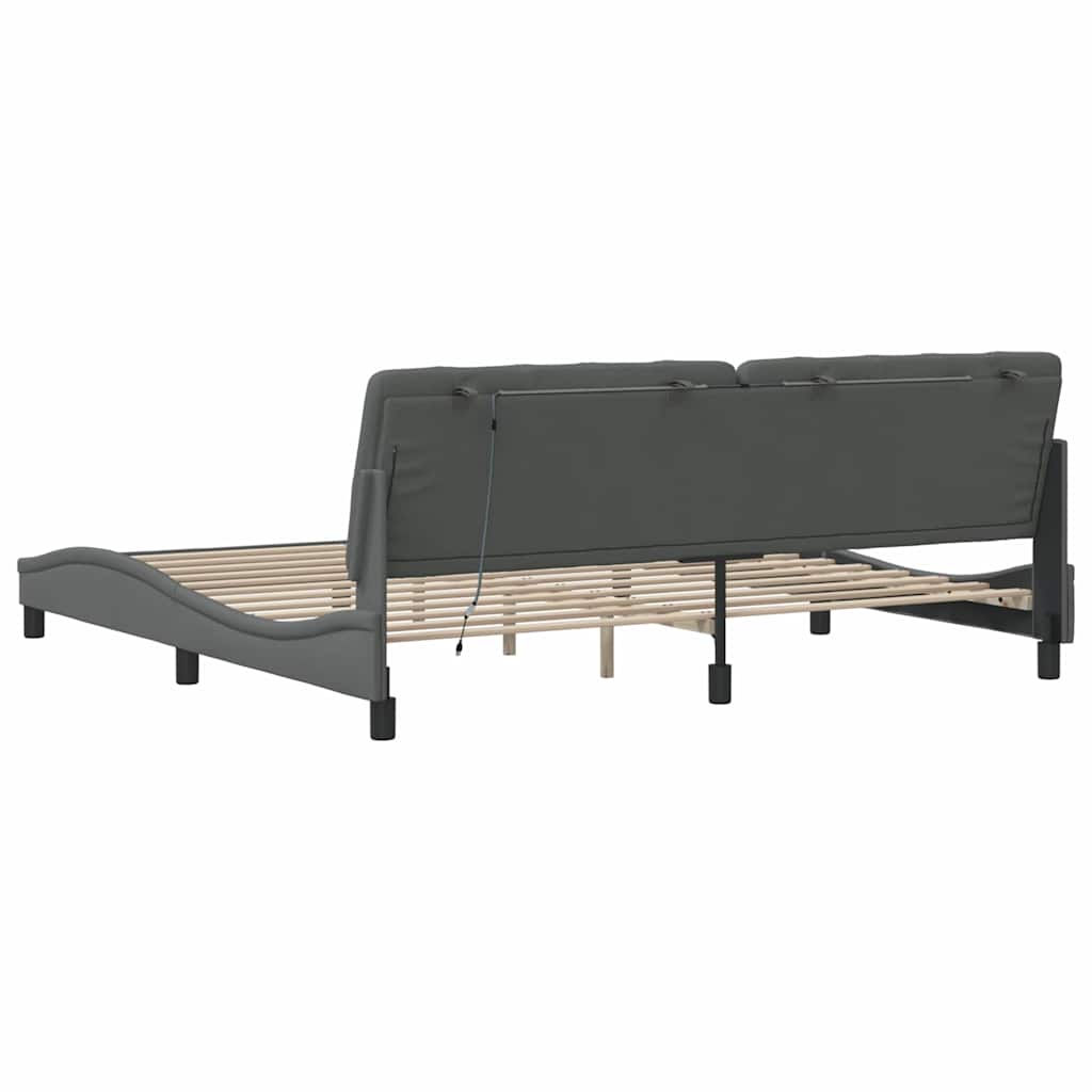 Cadre de lit avec LED sans matelas gris foncé 200x200 cm tissu - XIOS