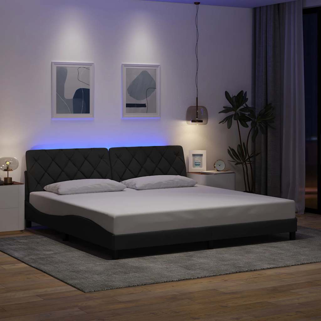 Cadre de lit avec LED sans matelas gris foncé 200x200 cm tissu - XIOS