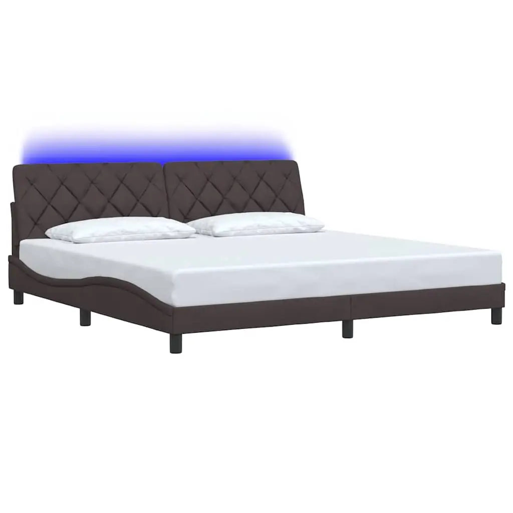 Cadre de lit avec LED sans matelas marron foncé 200x200cm tissu - XIOS