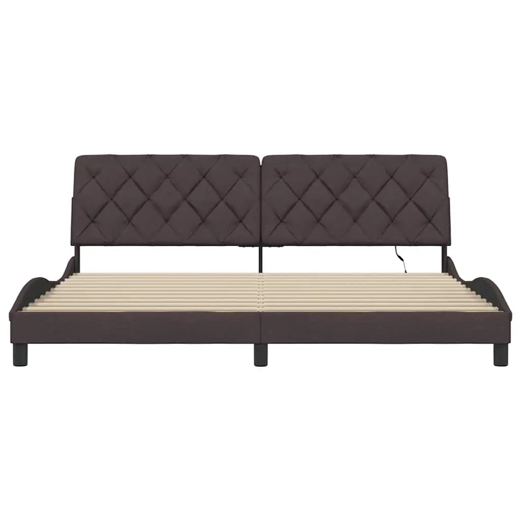 Cadre de lit avec LED sans matelas marron foncé 200x200cm tissu - XIOS