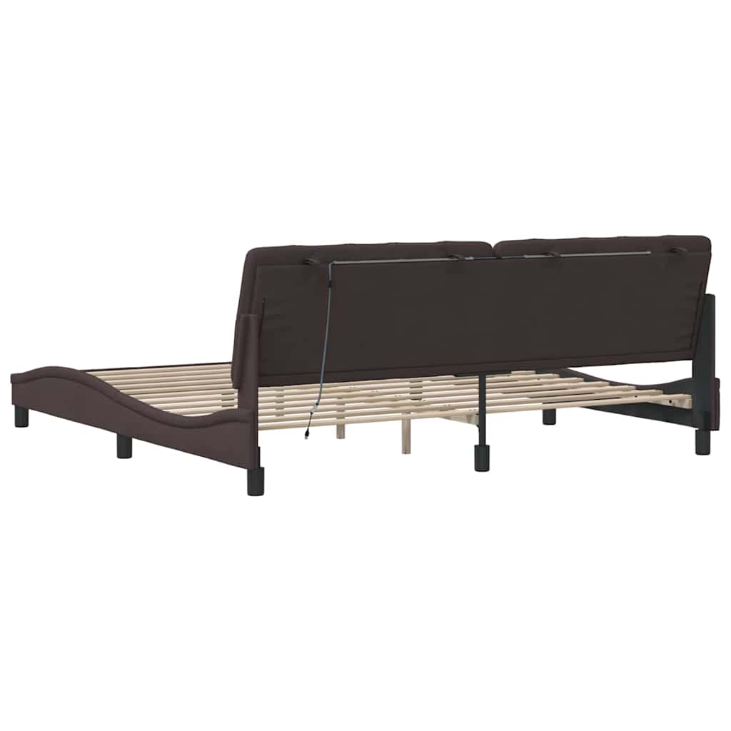 Cadre de lit avec LED sans matelas marron foncé 200x200cm tissu