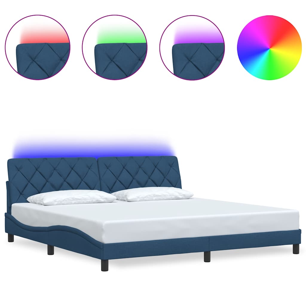 Cadre de lit avec LED sans matelas bleu 200x200 cm tissu - XIOS