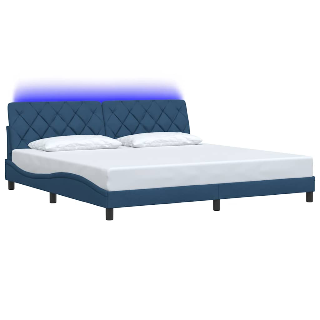 Cadre de lit avec LED sans matelas bleu 200x200 cm tissu - XIOS