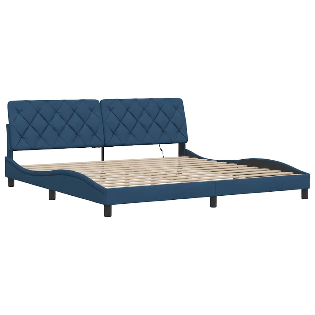 Cadre de lit avec LED sans matelas bleu 200x200 cm tissu - XIOS