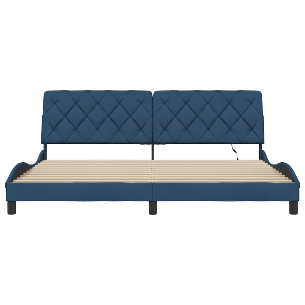 Cadre de lit avec LED sans matelas bleu 200x200 cm tissu - XIOS