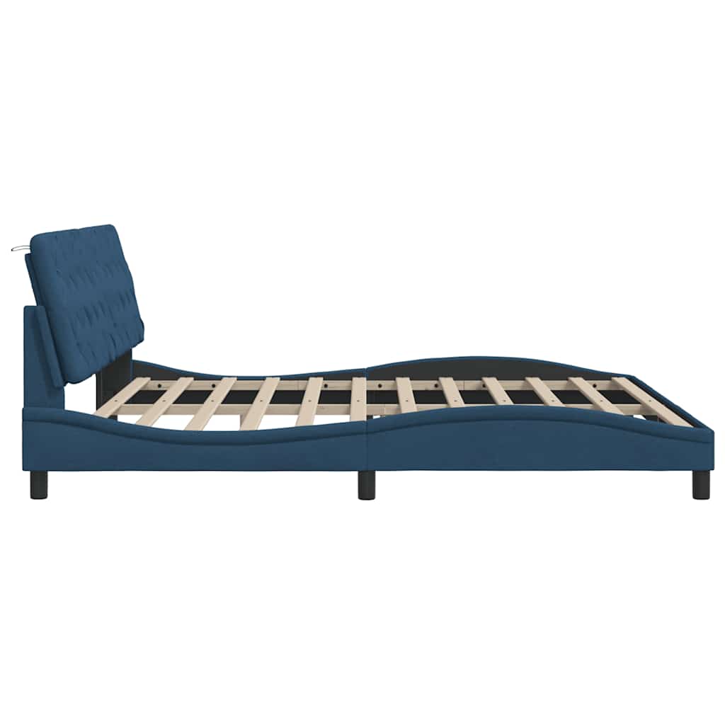 Cadre de lit avec LED sans matelas bleu 200x200 cm tissu - XIOS