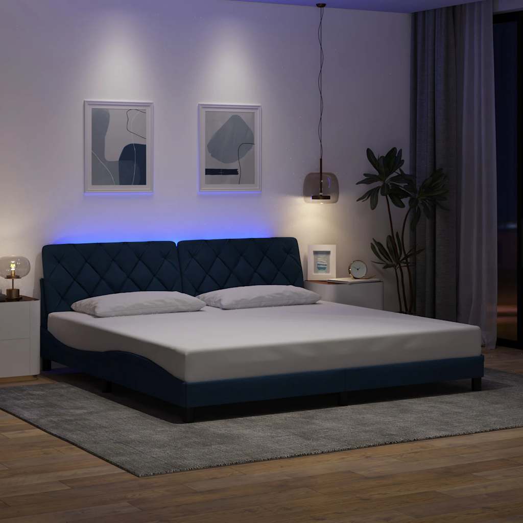 Cadre de lit avec LED sans matelas bleu 200x200 cm tissu - XIOS