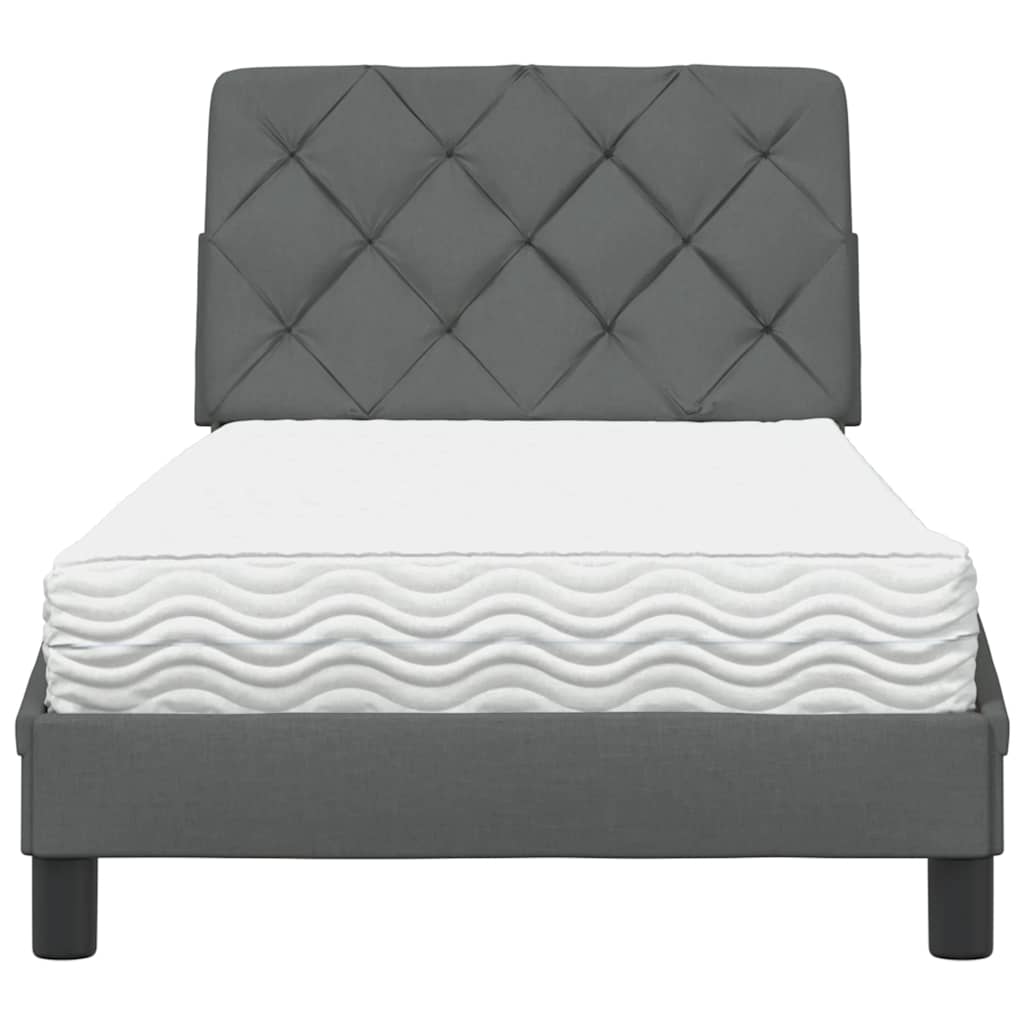 Lit avec matelas gris foncé 80x200 cm tissu - XIOS