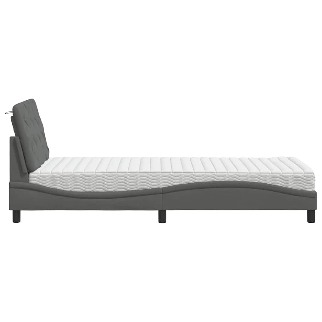 Lit avec matelas gris foncé 80x200 cm tissu - XIOS