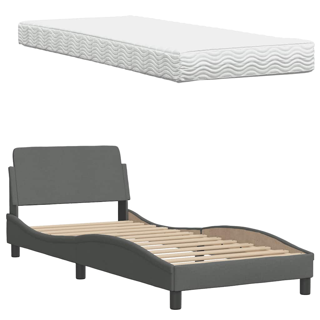 Lit avec matelas gris foncé 80x200 cm tissu - XIOS