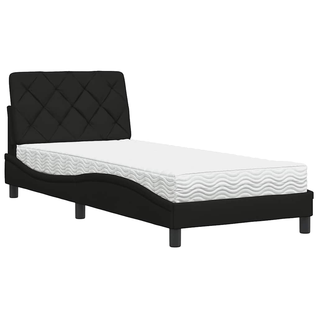 Lit avec matelas noir 80x200 cm tissu - XIOS