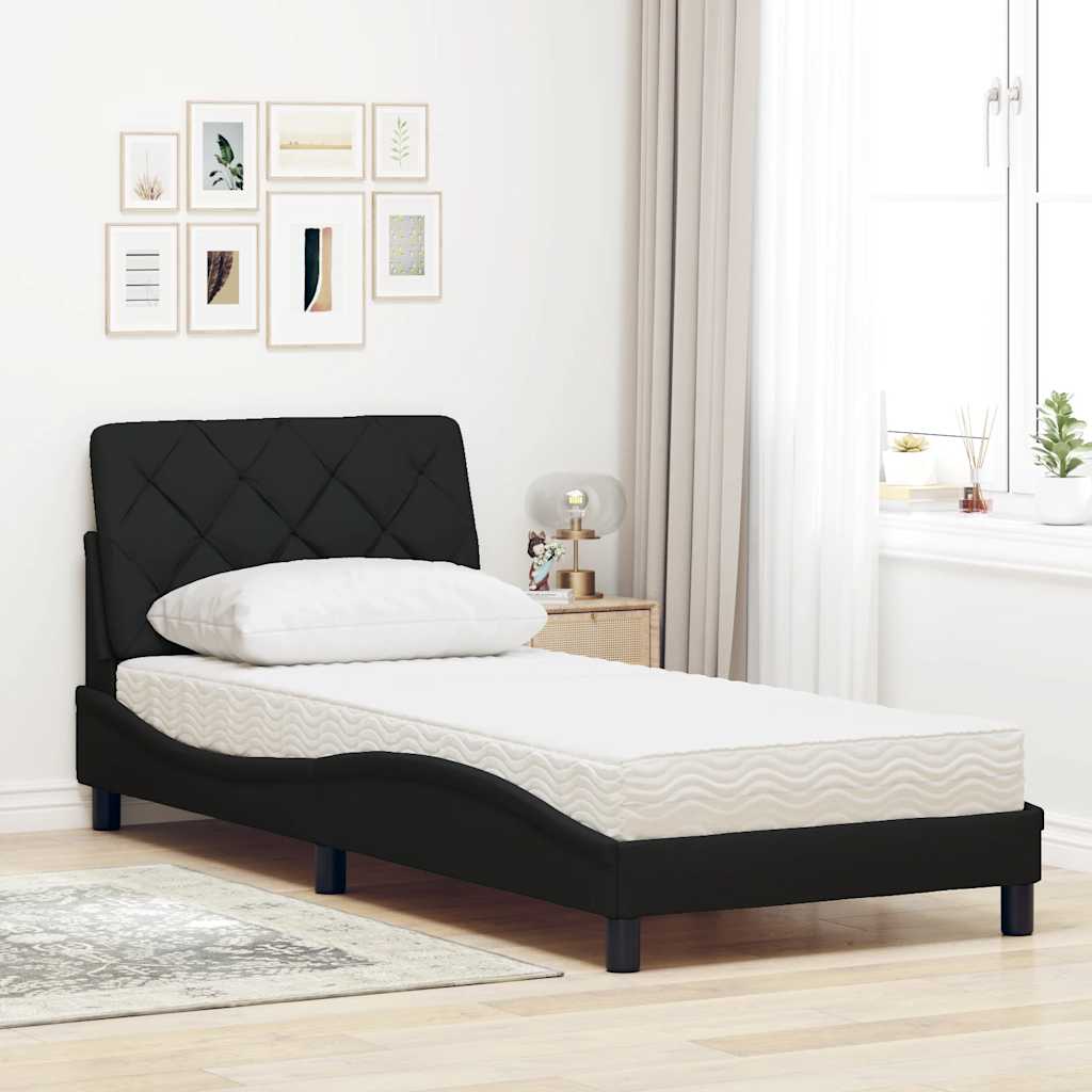 Lit avec matelas noir 80x200 cm tissu - XIOS