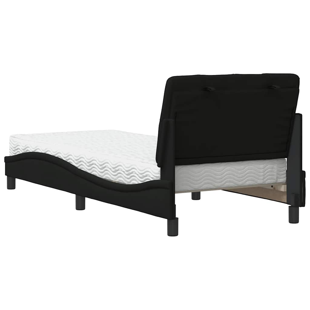 Lit avec matelas noir 80x200 cm tissu - XIOS