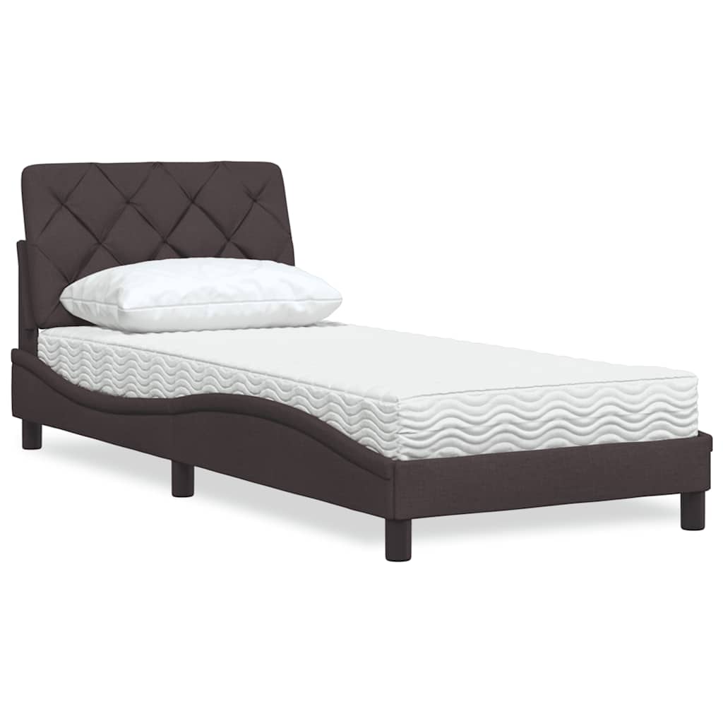 Lit avec matelas marron foncé 80x200 cm tissu - XIOS