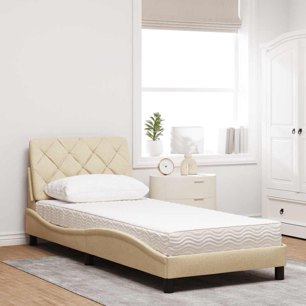 Lit avec matelas crème 80x200 cm tissu - XIOS