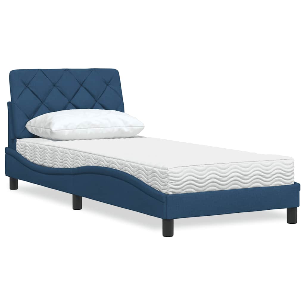 Lit avec matelas bleu 80x200 cm tissu - XIOS