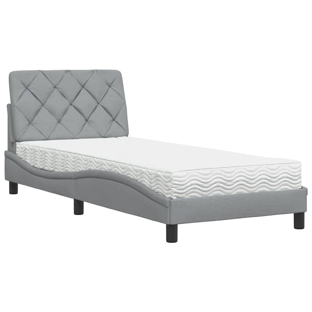 Lit avec matelas gris clair 90x190 cm tissu - XIOS