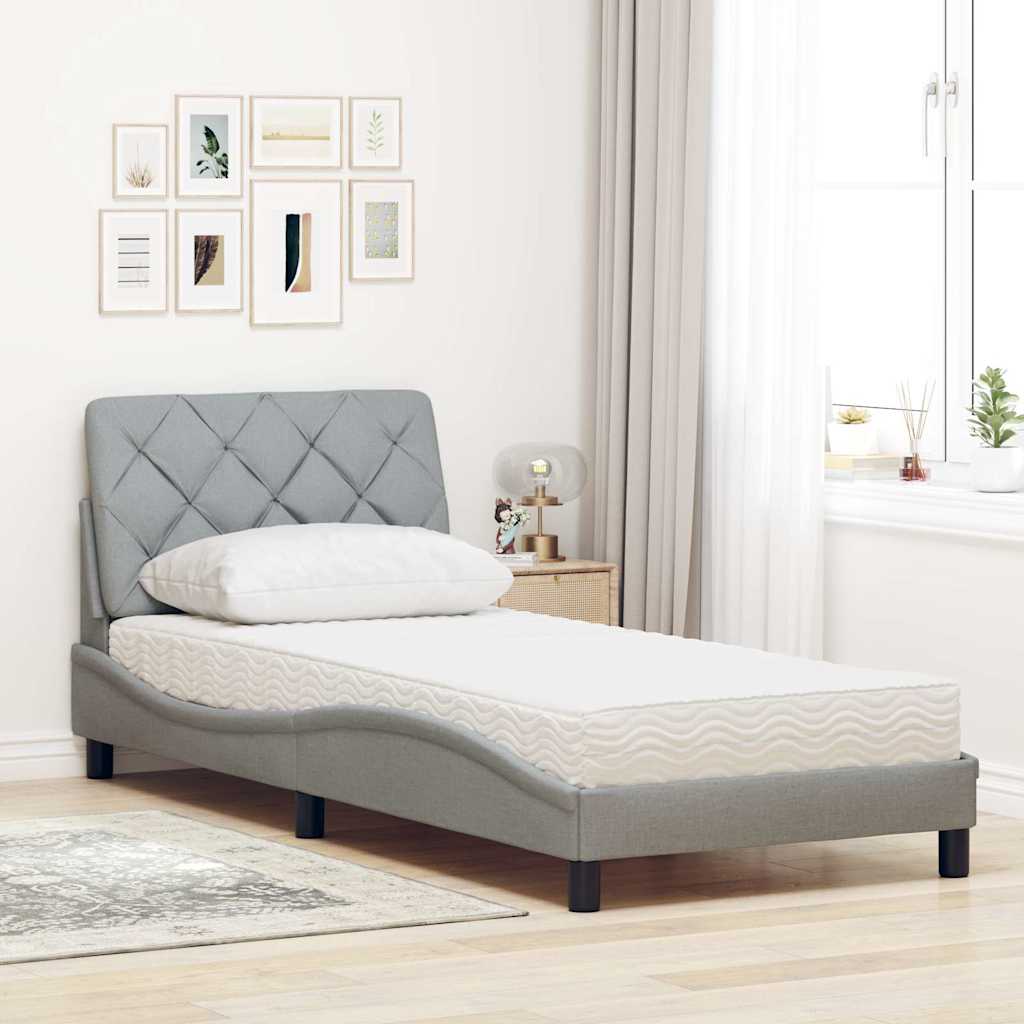 Lit avec matelas gris clair 90x190 cm tissu - XIOS