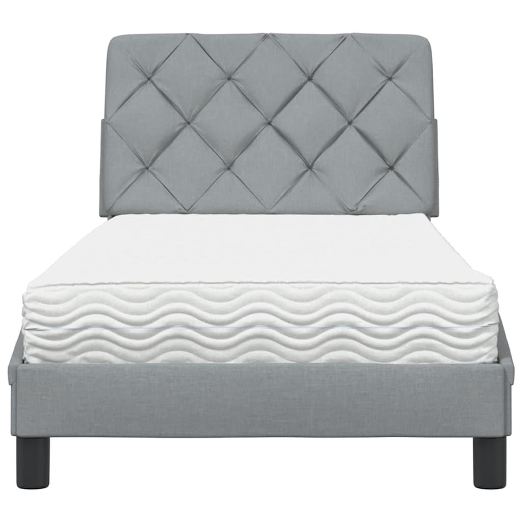 Lit avec matelas gris clair 90x190 cm tissu - XIOS