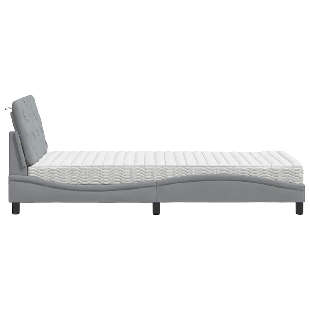 Lit avec matelas gris clair 90x190 cm tissu - XIOS