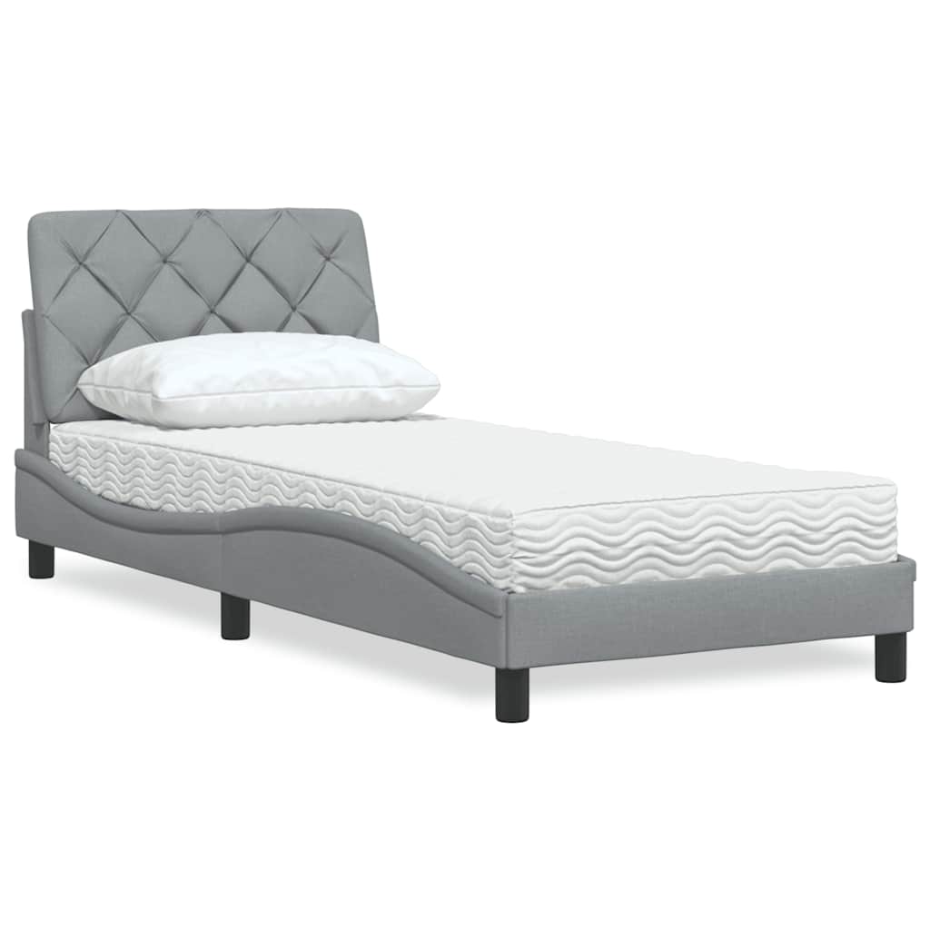 Lit avec matelas gris clair 90x190 cm tissu - XIOS