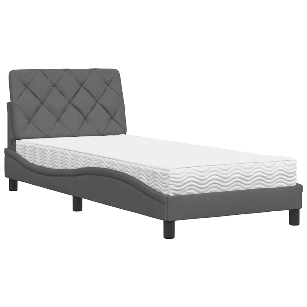 Lit avec matelas gris foncé 90x190 cm tissu - XIOS