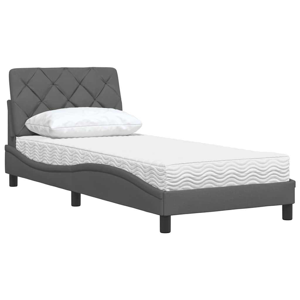 Lit avec matelas gris foncé 90x190 cm tissu - XIOS