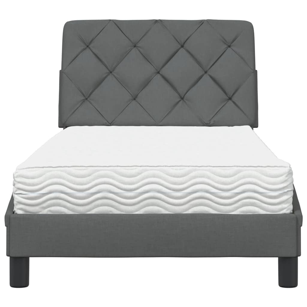 Lit avec matelas gris foncé 90x190 cm tissu - XIOS