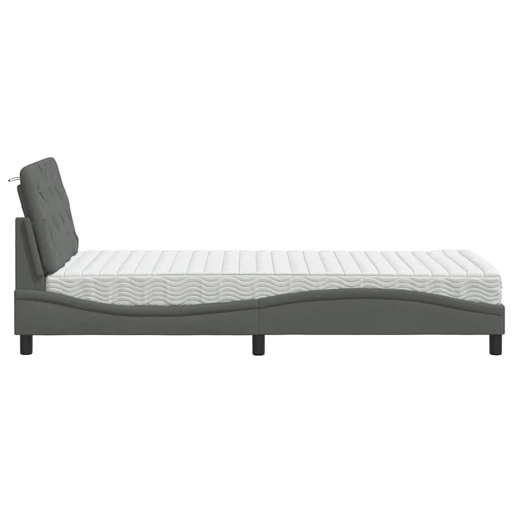 Lit avec matelas gris foncé 90x190 cm tissu - XIOS