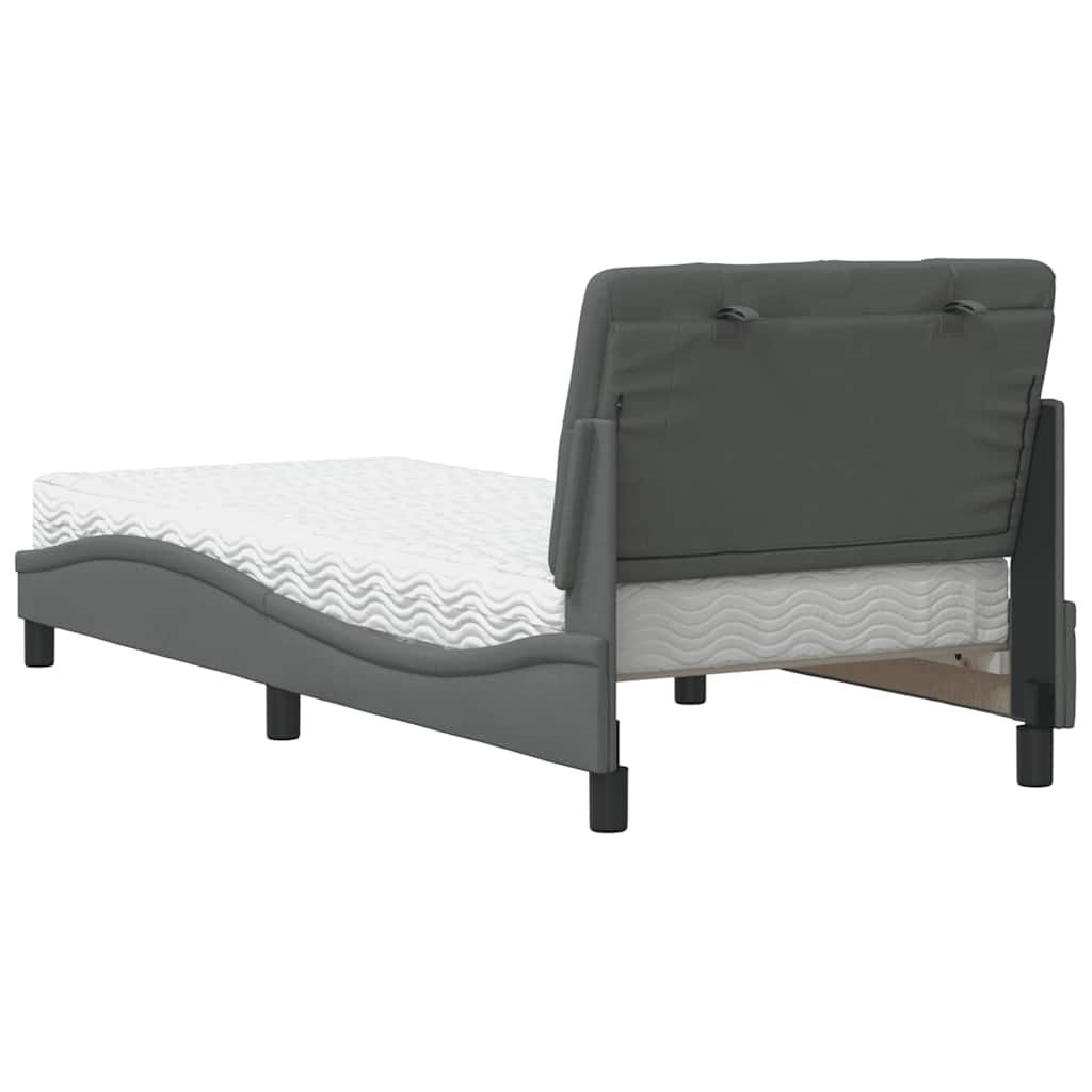 Lit avec matelas gris foncé 90x190 cm tissu - XIOS