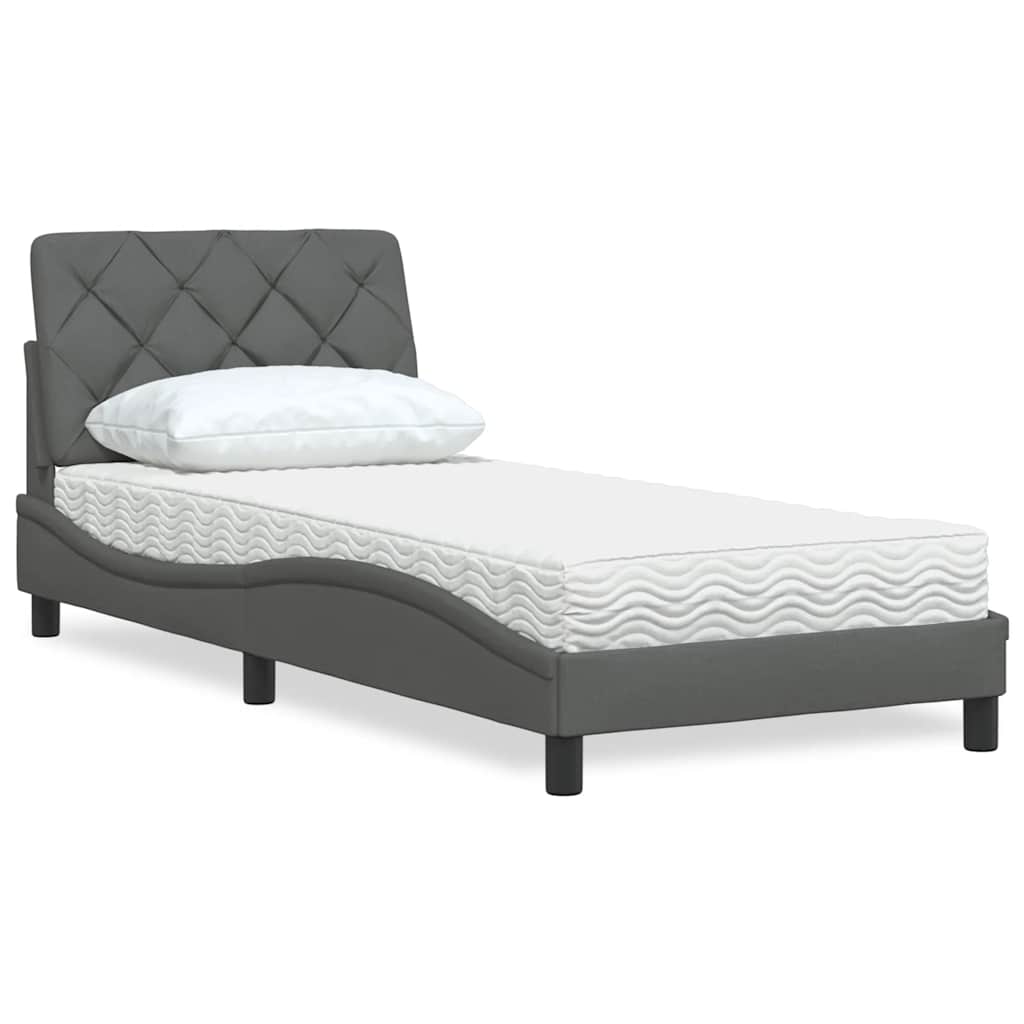 Lit avec matelas gris foncé 90x190 cm tissu - XIOS
