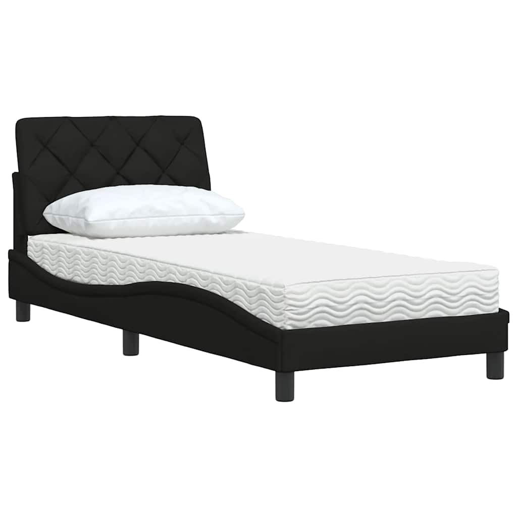 Lit avec matelas noir 90x190 cm tissu - XIOS
