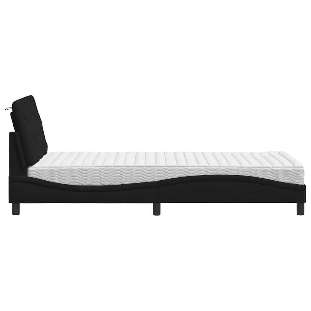 Lit avec matelas noir 90x190 cm tissu - XIOS