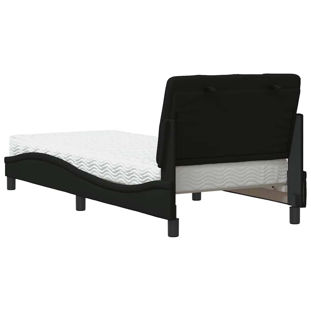 Lit avec matelas noir 90x190 cm tissu - XIOS