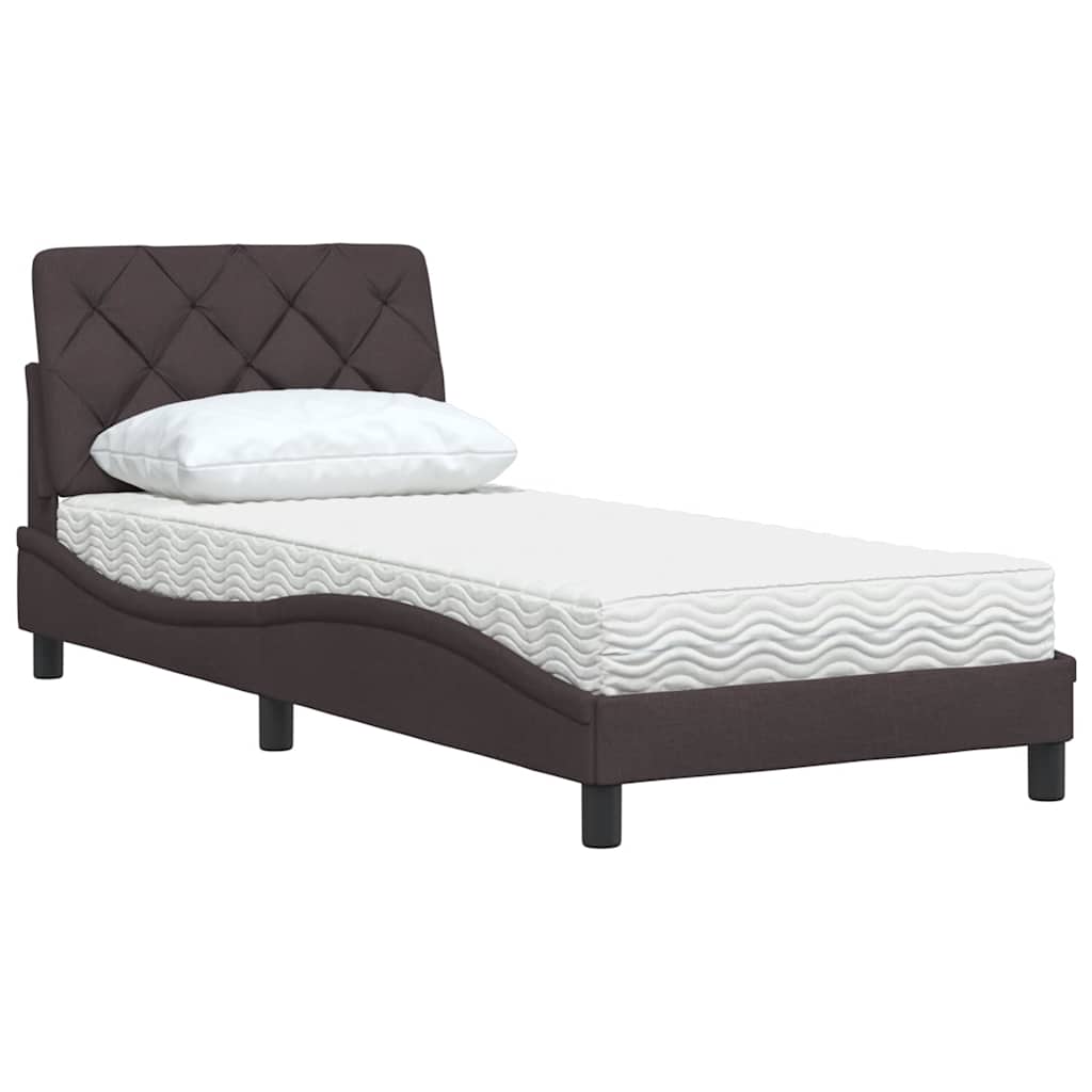 Lit avec matelas marron foncé 90x190 cm tissu - XIOS