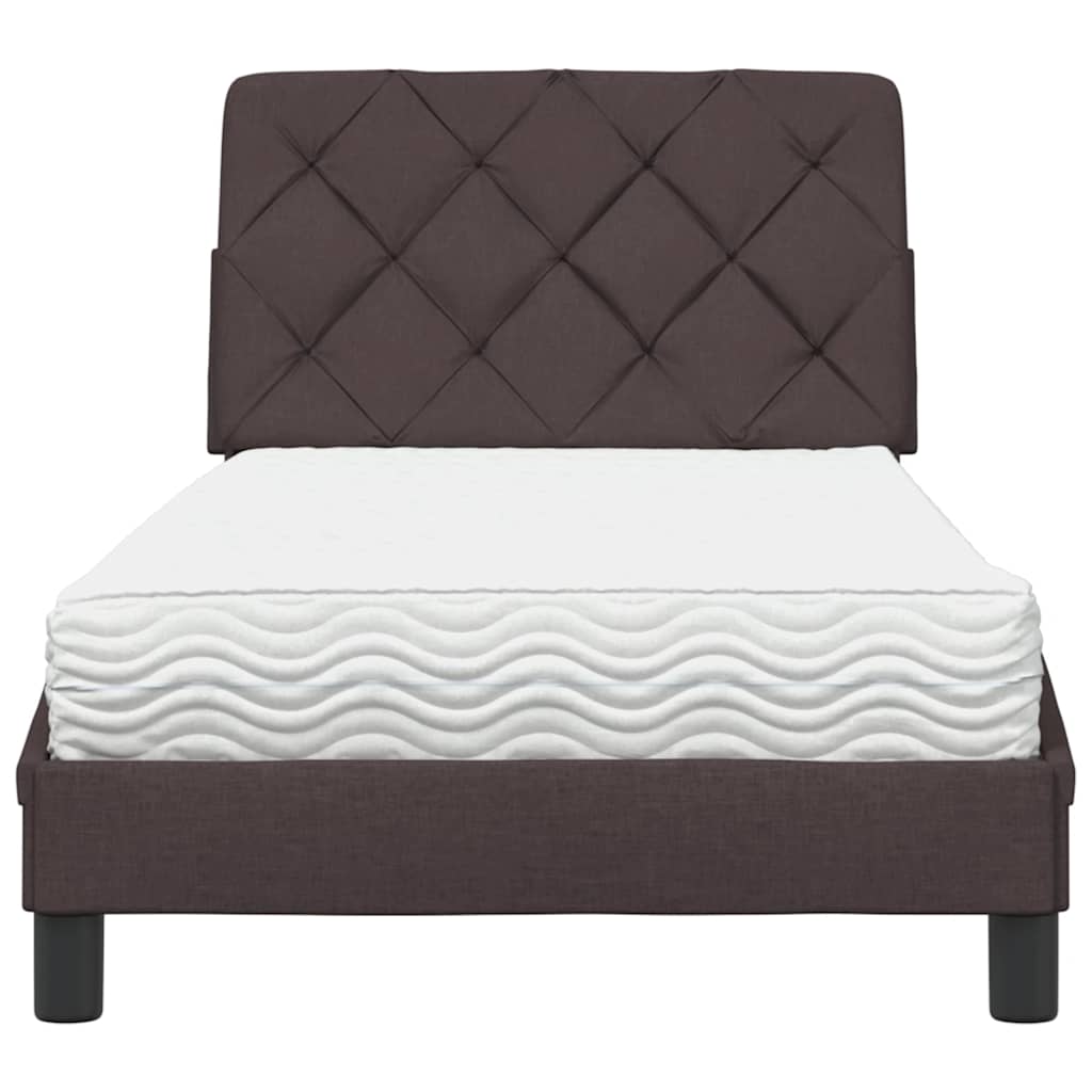 Lit avec matelas marron foncé 90x190 cm tissu - XIOS