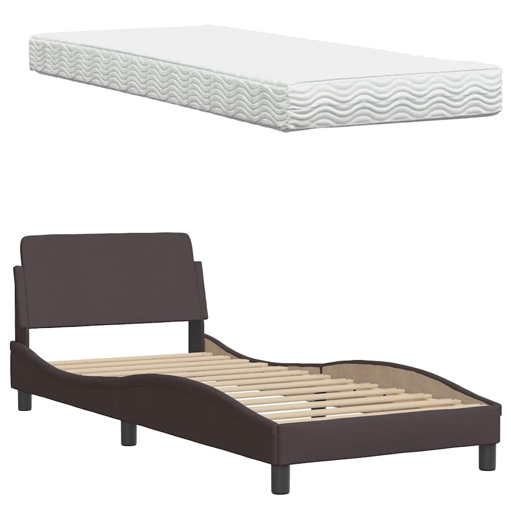 Lit avec matelas marron foncé 90x190 cm tissu - XIOS