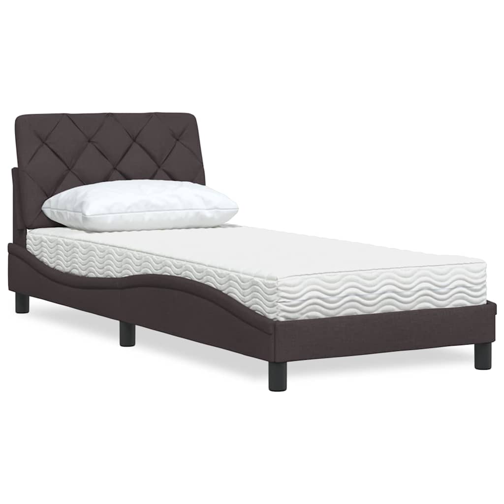 Lit avec matelas marron foncé 90x190 cm tissu - XIOS