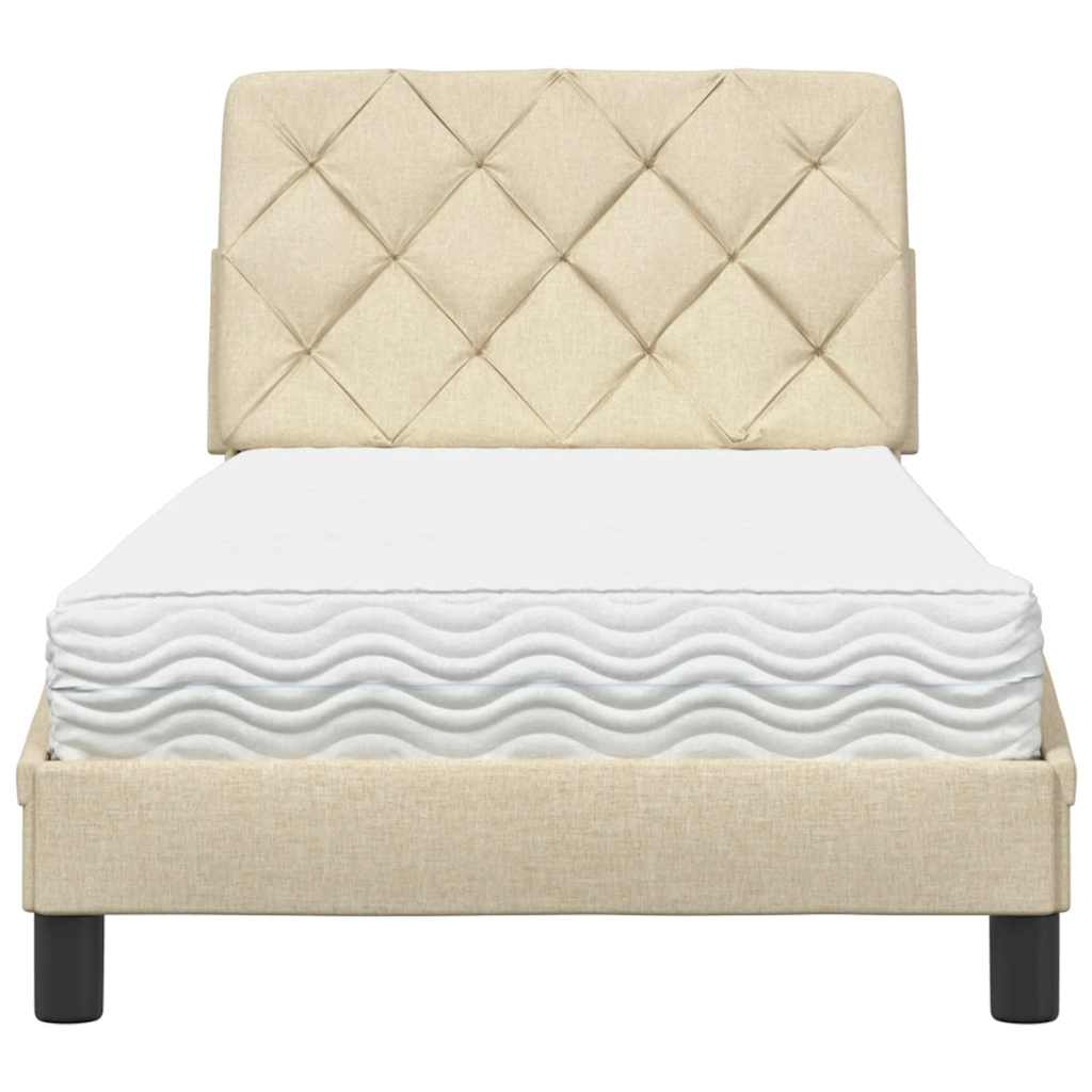Lit avec matelas crème 90x190 cm tissu