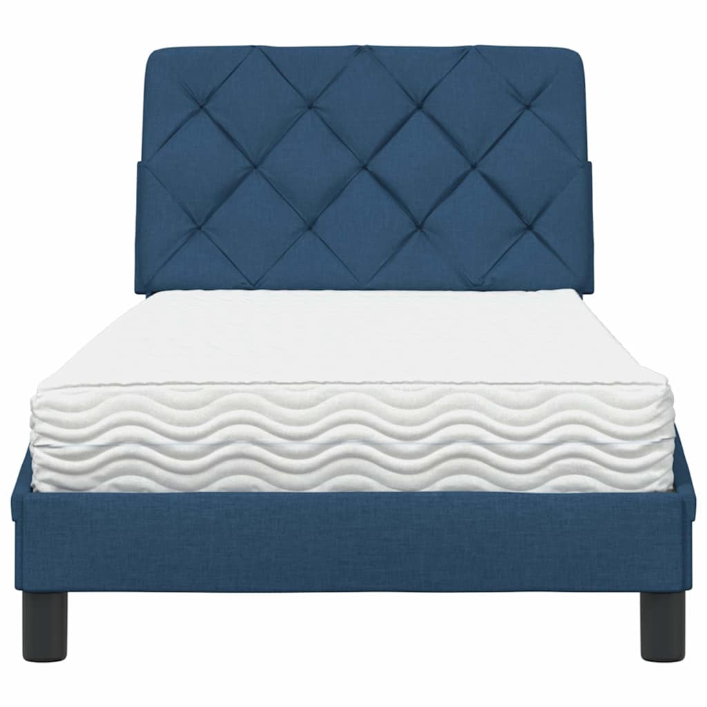 Lit avec matelas bleu 90x190 cm tissu