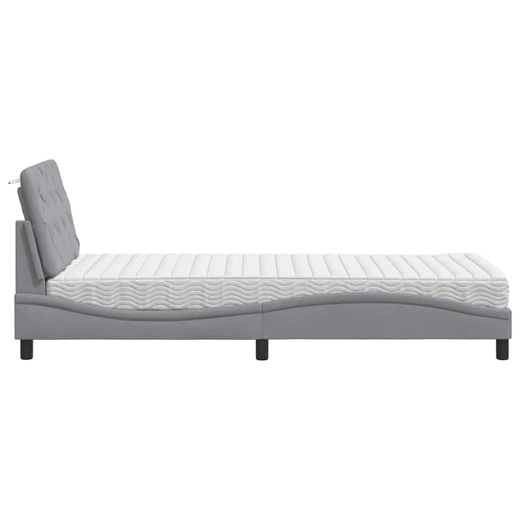 Lit avec matelas gris clair 90x200 cm tissu - XIOS