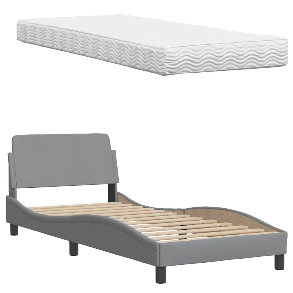 Lit avec matelas gris clair 90x200 cm tissu - XIOS
