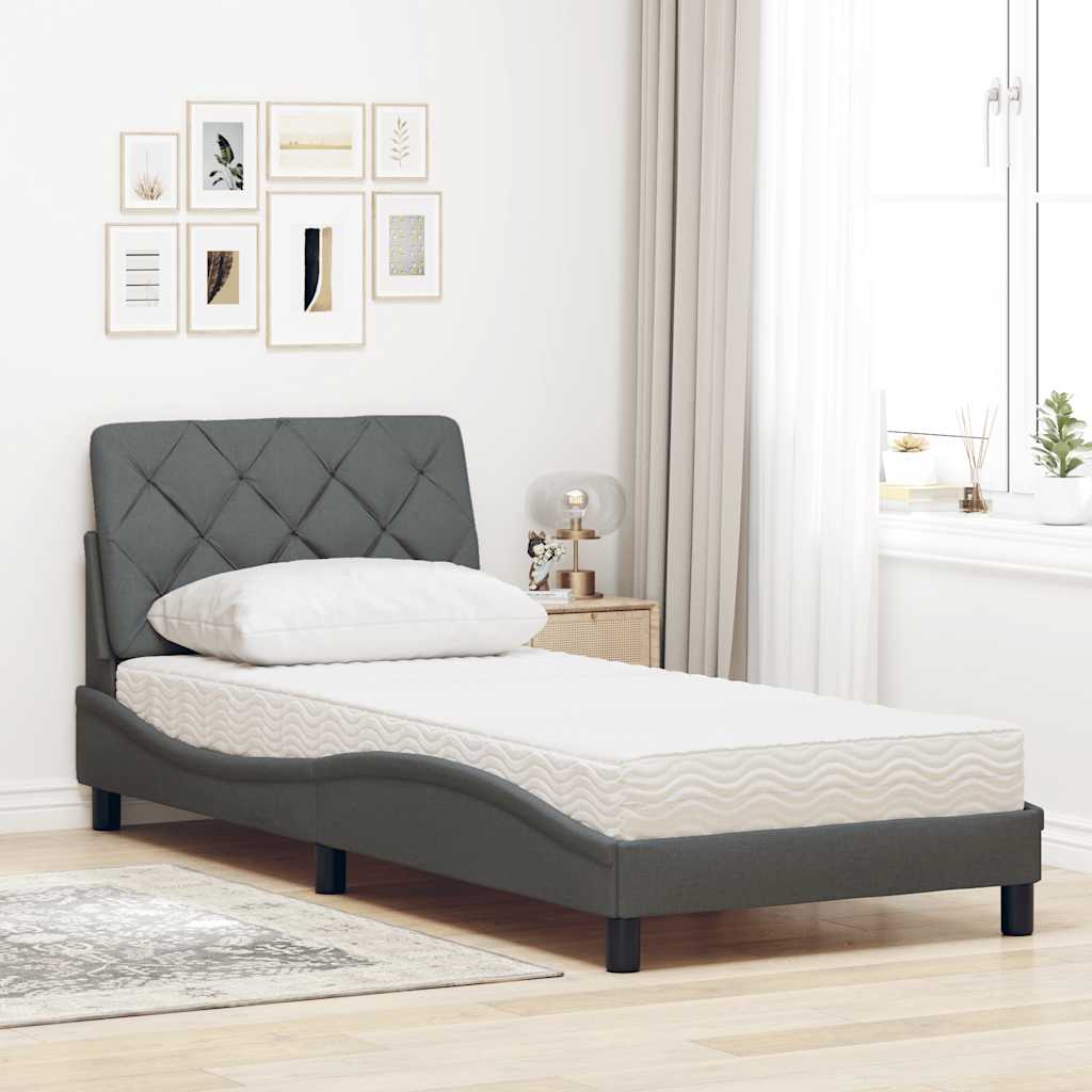 Lit avec matelas gris foncé 90x200 cm tissu - XIOS