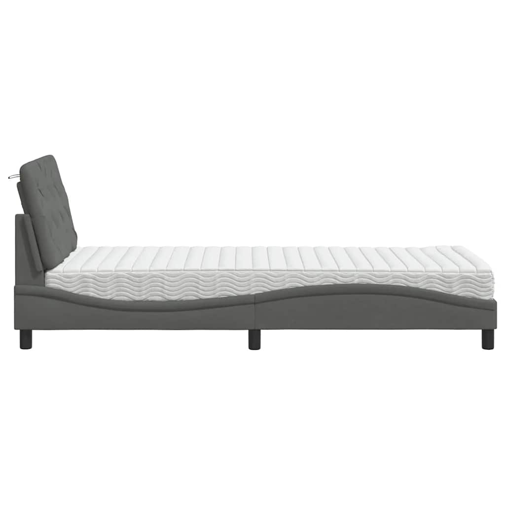 Lit avec matelas gris foncé 90x200 cm tissu - XIOS