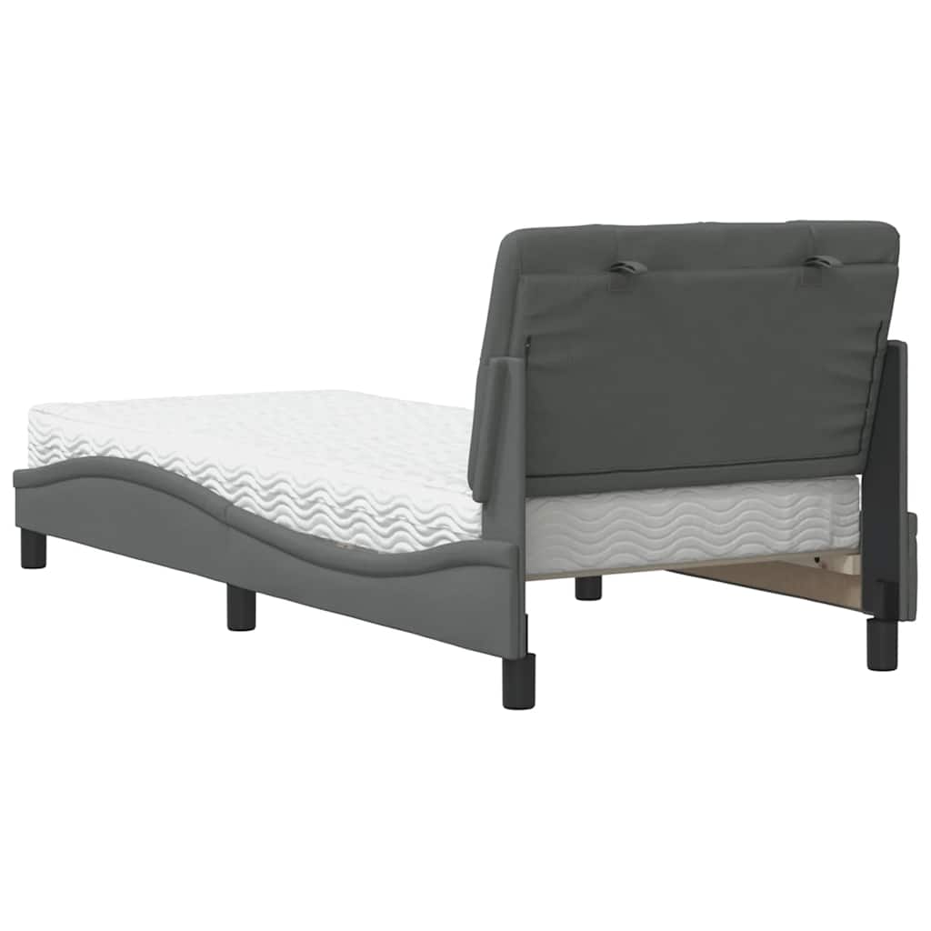 Lit avec matelas gris foncé 90x200 cm tissu - XIOS