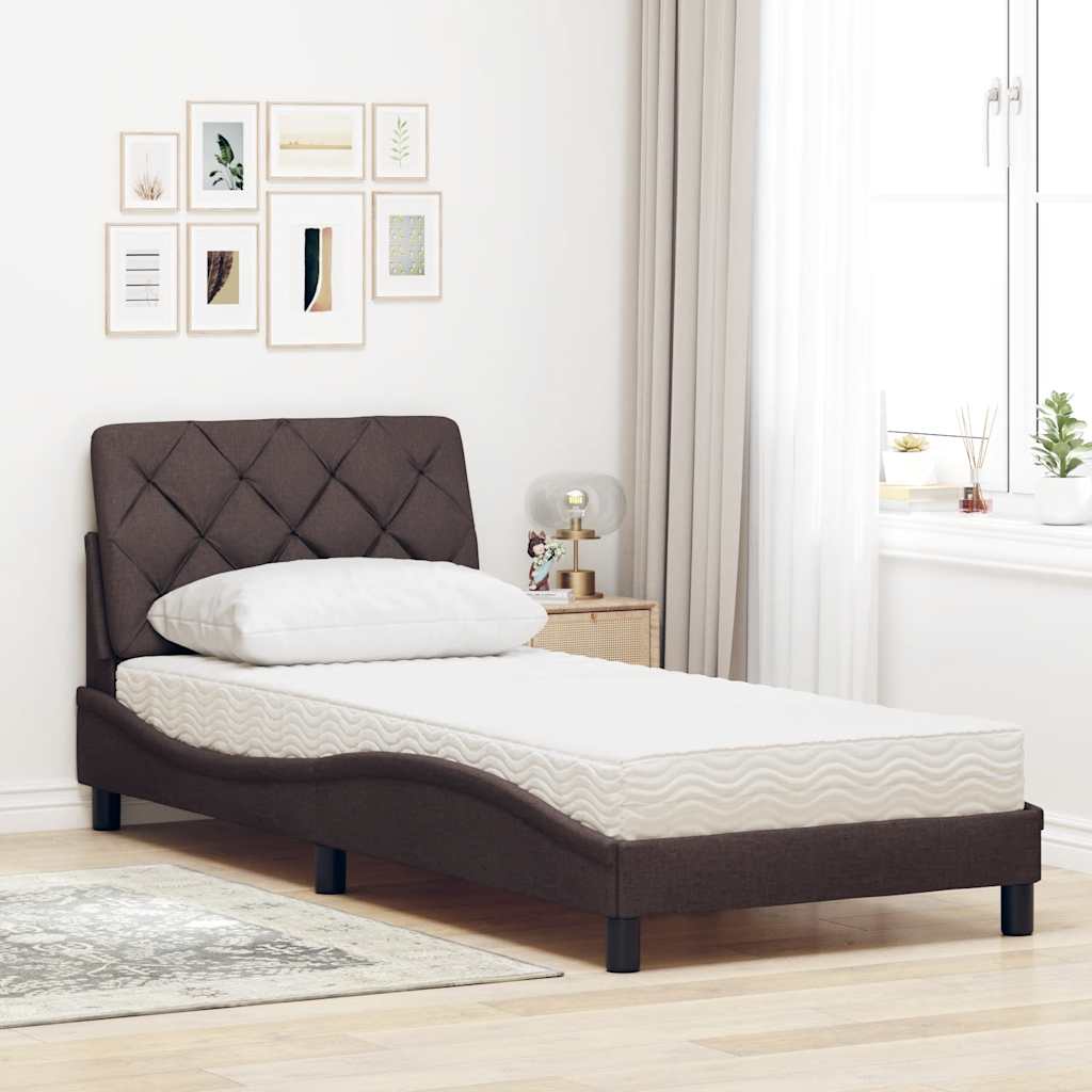 Lit avec matelas marron foncé 90x200 cm tissu - XIOS